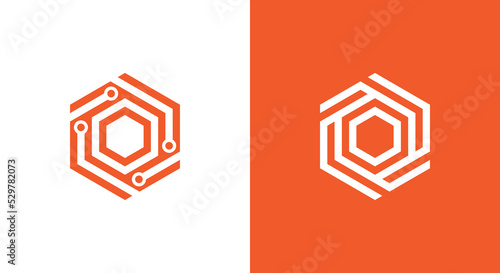 Hexagon Technology Logo Concept sign icon symbol Design Element. Tech Logotype. Vector illustration template
