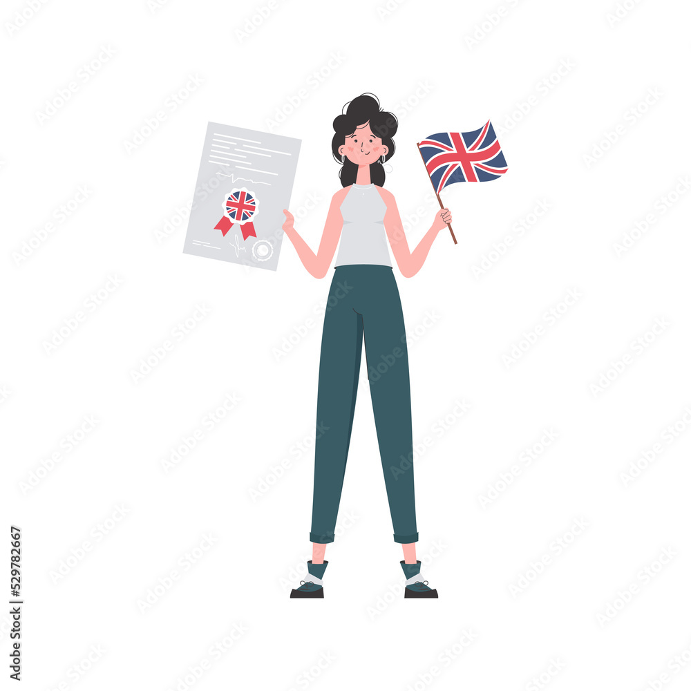 Woman teacher shows that it's time to learn English. The concept of learning English. trendy style. . Woman teacher shows that it's time to learn English. The concept of learning English. trendy style. .