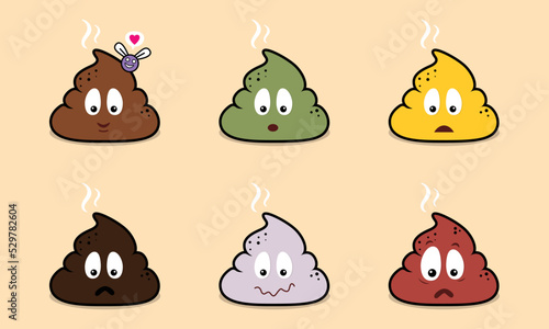 Set of Cute Poop Shit Icon Vector Illustration