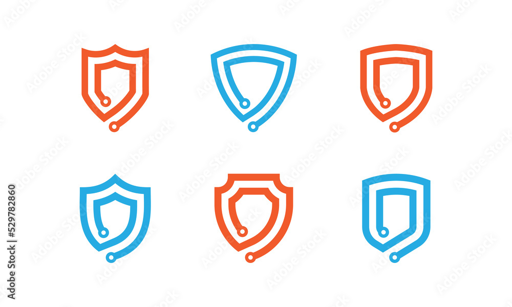 Shield Tech logo Concept icon sign symbol Design Element Line Art Style. Technology, Security, Heraldic, Guard Logotype. Vector illustration template Shield Tech logo Concept icon sign symbol Design Element Line Art Style. Technology, Security, Heraldic, Guard Logotype. Vector illustration template