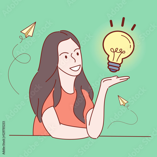 woman thinking ideas. Hand drawn style vector illustrations.