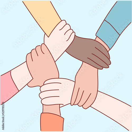 Hands of businessman partners making circle of fists as concept of motivating