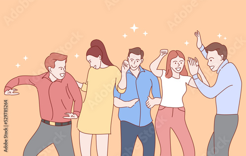 business team is very happy. Hand drawn style vector illustrations.