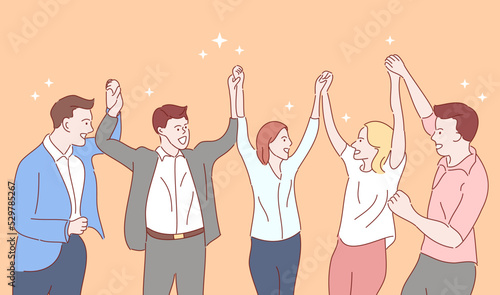 business team is very happy. Hand drawn style vector illustrations.