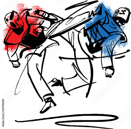 the vector illustration of the taekwondo fighters combat