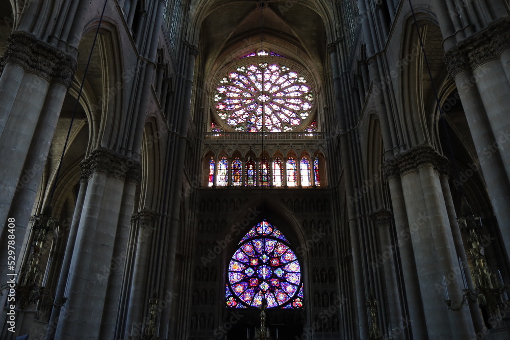 Obraz premium La cathedrale Notre Dame de Reims, de style gothique, intérieur de la cathedrale, ville de Reims, département de la Marne, France