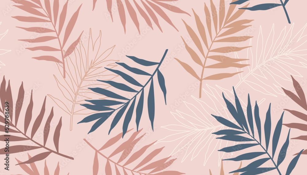 Seamless tropical abstract pattern with palm leaves in scandinavian style Seamless tropical abstract pattern with palm leaves in scandinavian style