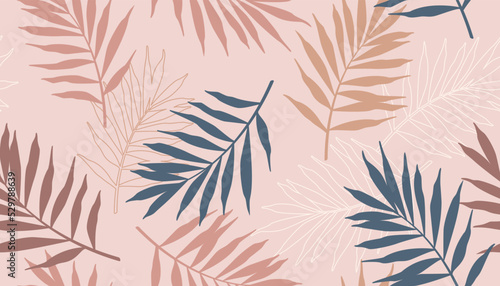 Seamless tropical abstract pattern with palm leaves in scandinavian style
