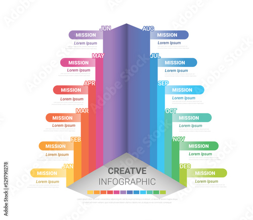 Presentation business infographic template for 12 months, Can be used for Bworkflow layout, diagram