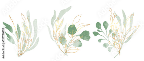 Print op canvas Set of watercolor botanical element vector
