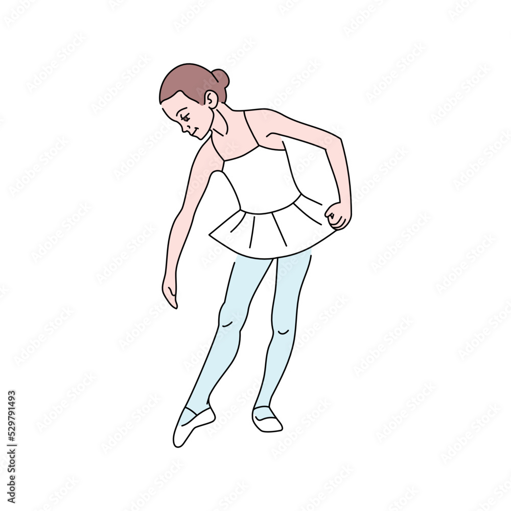 Young woman ballerina dancing on pointe color line icon. Pictogram for web page
