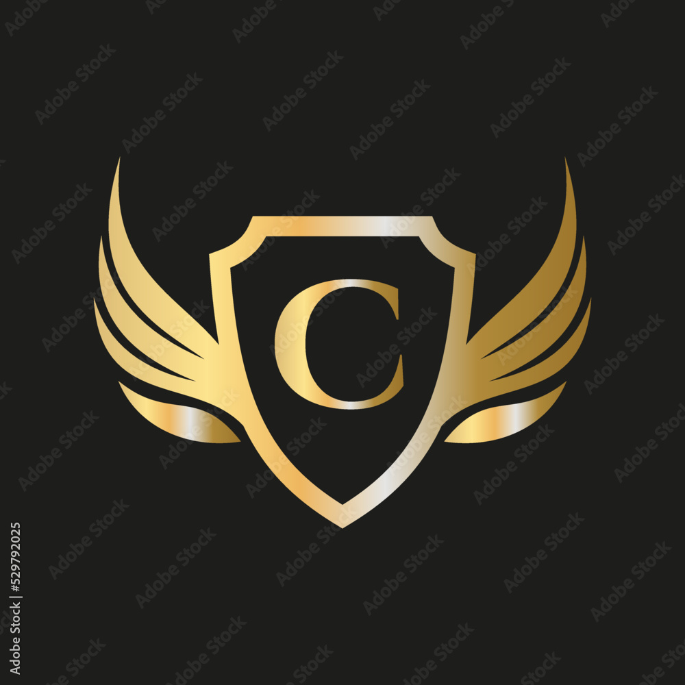 Obraz premium Initial Wing Logo On Letter C Alphabet For Transportation Logo Symbol