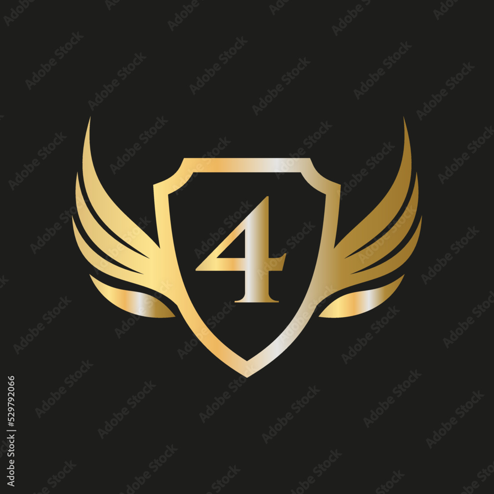 Initial Wing Logo On Letter 4 Alphabet For Transportation Logo Symbol Initial Wing Logo On Letter 4 Alphabet For Transportation Logo Symbol