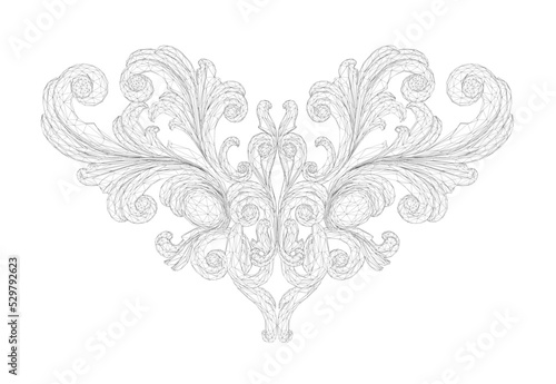 Decorative ornament wireframe made of black lines isolated on white background. Vector illustration.