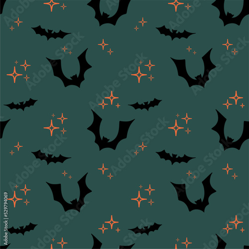 Vector background pattern with silhouettes of bats. Happy Halloween party. Bat seamless texture. Design for packaging, postcards, parties, decor, fabric.