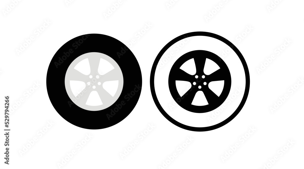 Wheel Icon Set. Set of flat isolated editable wheel illustrations