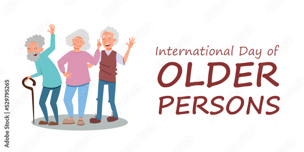 international Day of the Elderly. A group of cheerful friendly old men rejoice and wave their hands. Flat vector illustration in cartoon style.