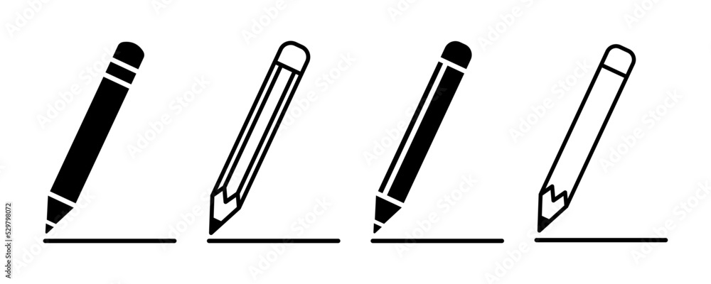 Set of pencil vector icons. Black pen icon. Edit sign. Vector 10 EPS. Set of pencil vector icons. Black pen icon. Edit sign. Vector 10 EPS.
