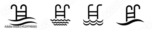 Set of swimming pool vector icons. Pictogram for swimmer. Location pools for hotel. Vector 10 EPS.