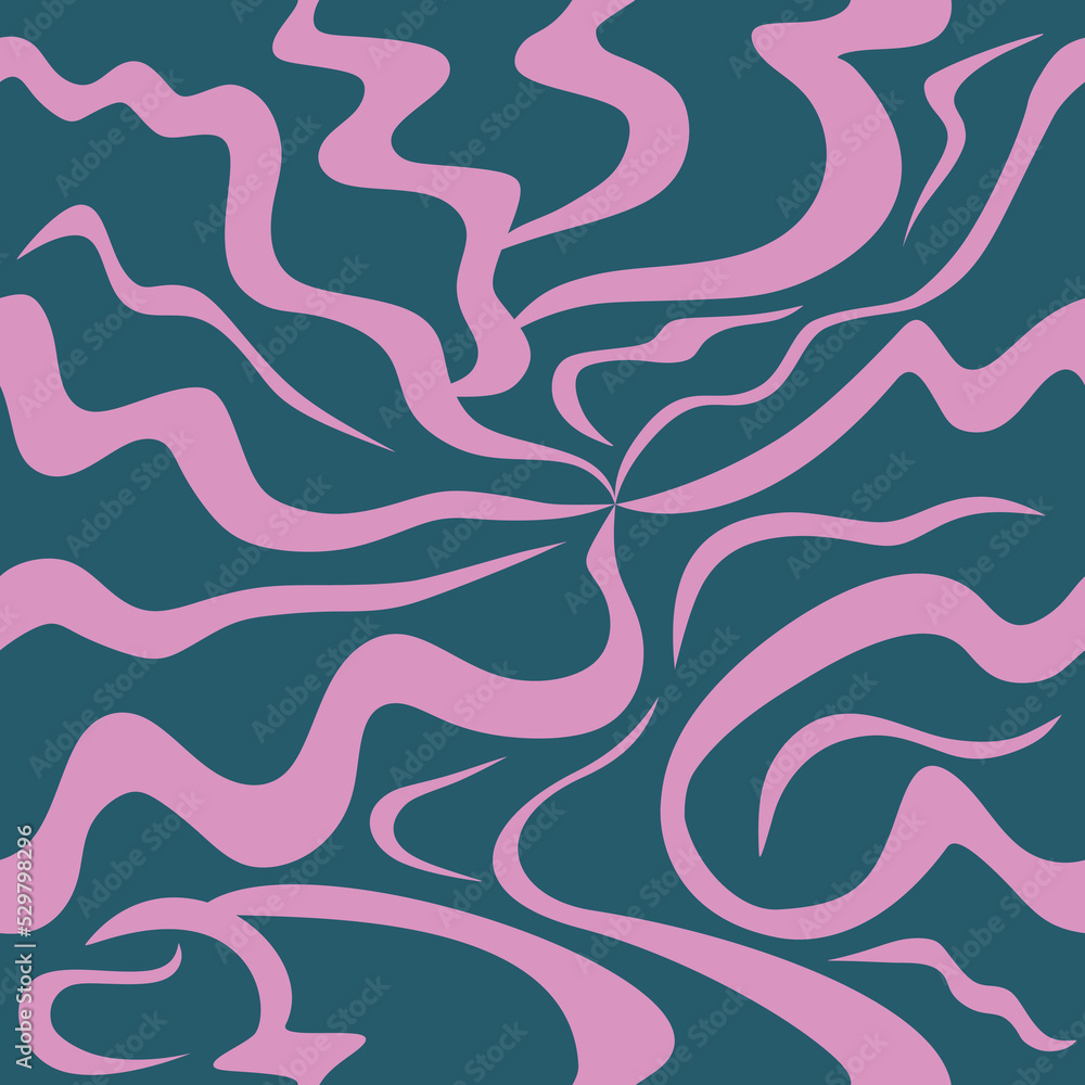 Violet wavy violet curliest shapes. Seamless pattern. Dark blue or green background color. Textile, wrapping, print, fabric. Lines or waves.