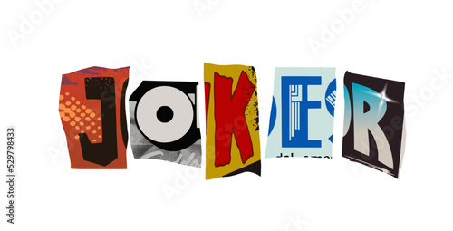 Joker. Vector colorful punk style typography lettering and font for grunge flyers and posters designs or ransom notes.