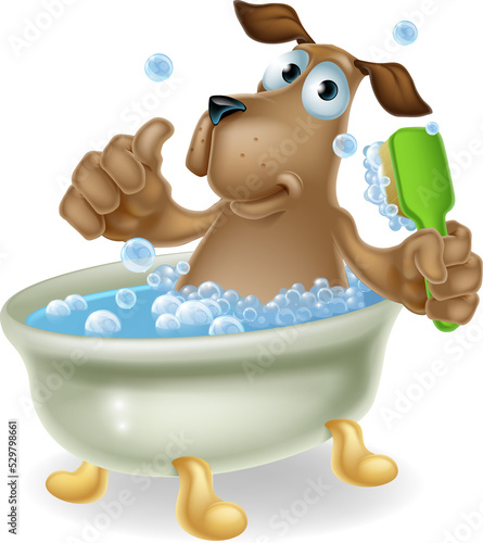 Dog in bubble bath cartoon