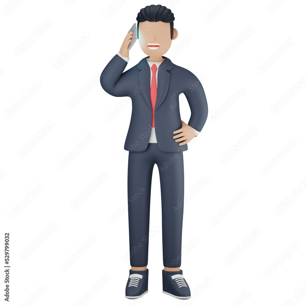 Businessman talking on phone 3d character illustration