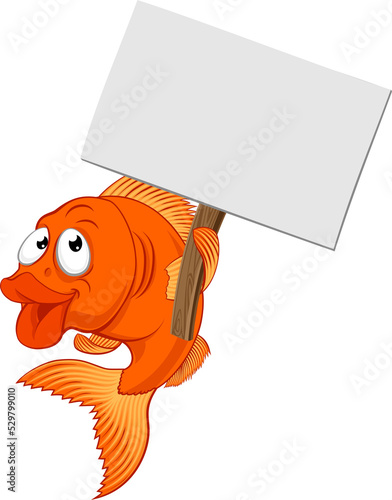 Cartoon Goldfish Holding Sign