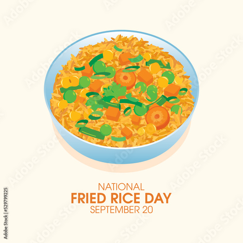 National Fried Rice Day vector. Bowl of fried rice with vegetables icon vector. Healthy vegan rice drawing. September 20. Important day