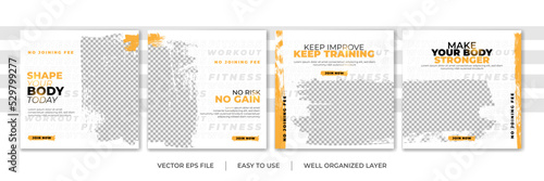 Set of Gym Fitness social media post design template. Suitable for social media, flyers, banner, and web internet.