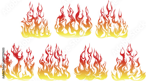 Fire flames isolated on white background. Tribal tattoo design.