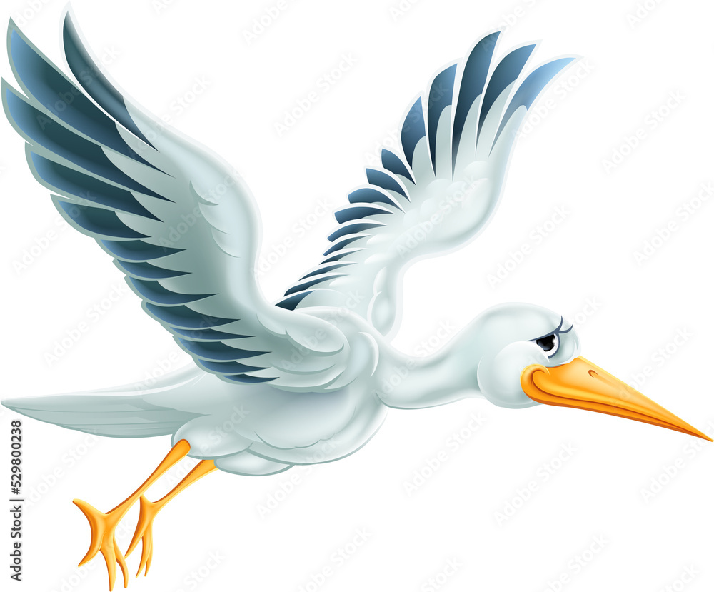 Fototapeta premium Stork Flying Cartoon