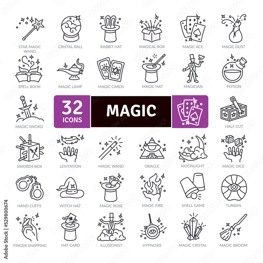 Magic world icons Pack Vector. Magic spectacle icons Pack