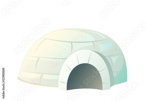 Snow igloo house. Dwelling of northern nomadic peoples in Arctic. From ice and snow blocks. Isolated on white background. illustration vector.