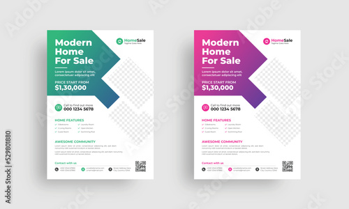 A4 editable flyer design template. Real estate flyer design layout. Home sale a4 leaflet design.