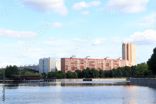 high-rise buildings on the banks of the pond in Moscow