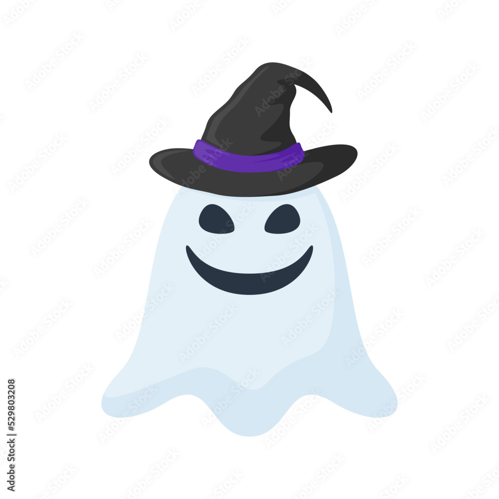 Halloween Ghost with hat isolated on white background