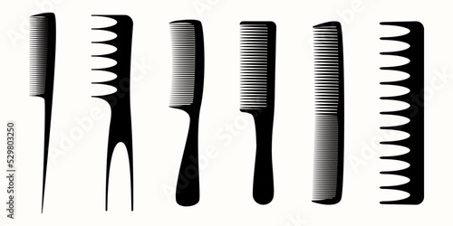 Professional tools for haircut barbershop, hair brush comb, beauty salon barber accessory, lat vector illustration. Hairdresser tools. Cartoon hairdresser accessories icons set