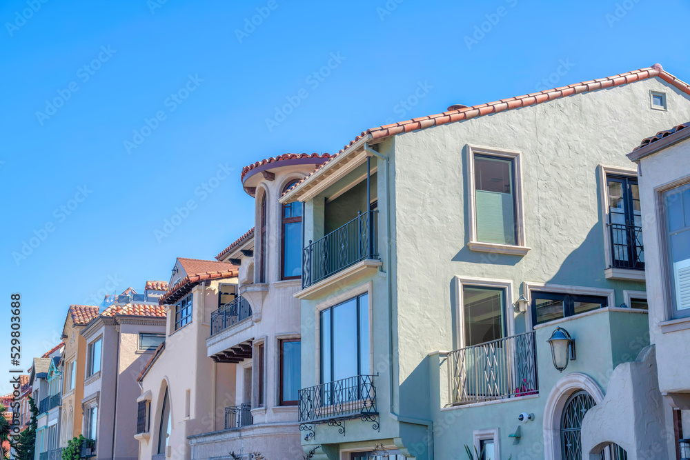 Row of painted mediterranean houses in San Francisco, CA