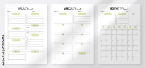 Daily, Weekly, Monthly Planner Template. Organizer & Schedule Planner. 3 Set of Minimalist Planners. Life and Business Planner. Planner Design Template. Minimalist planner pages templates set.