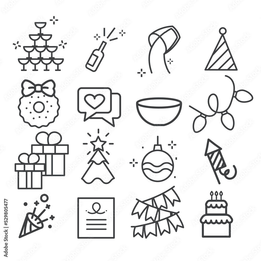 Fototapeta premium Celebration or party icon set isolated. Modern outline on white background