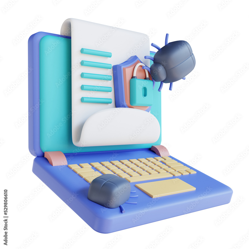 Obraz premium 3D illustration virus laptop document security