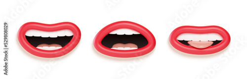 3d Lip sync character mouth animation. Lip sync for cartoon talking. Cartoon talking mouth and lips expressions. Vector illustration