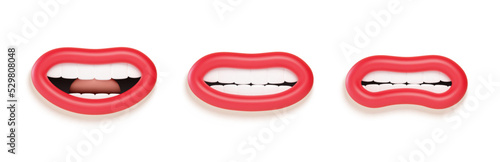 3d Lip sync character mouth animation. Lip sync for cartoon talking. Cartoon talking mouth and lips expressions. Vector illustration