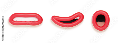 3d Lip sync character mouth animation. Lip sync for cartoon talking. Cartoon talking mouth and lips expressions. Vector illustration