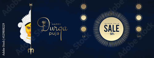 Navratri Durga Puja Dussehra Social Media Post. Ma Durga Face illustration