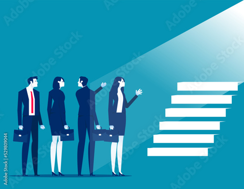 Uncover the stairs to a successful business. Business Opportunity vector illustration
