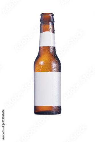 Cold Beer bottle with condensation drops and white labels