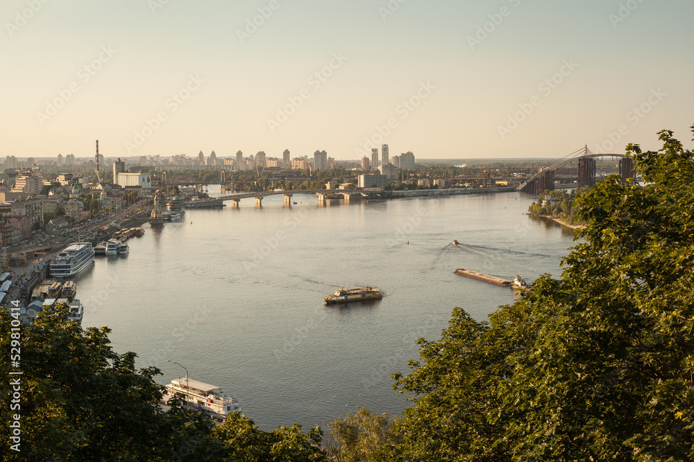 Obraz premium Sunset with a view of Kiev city
