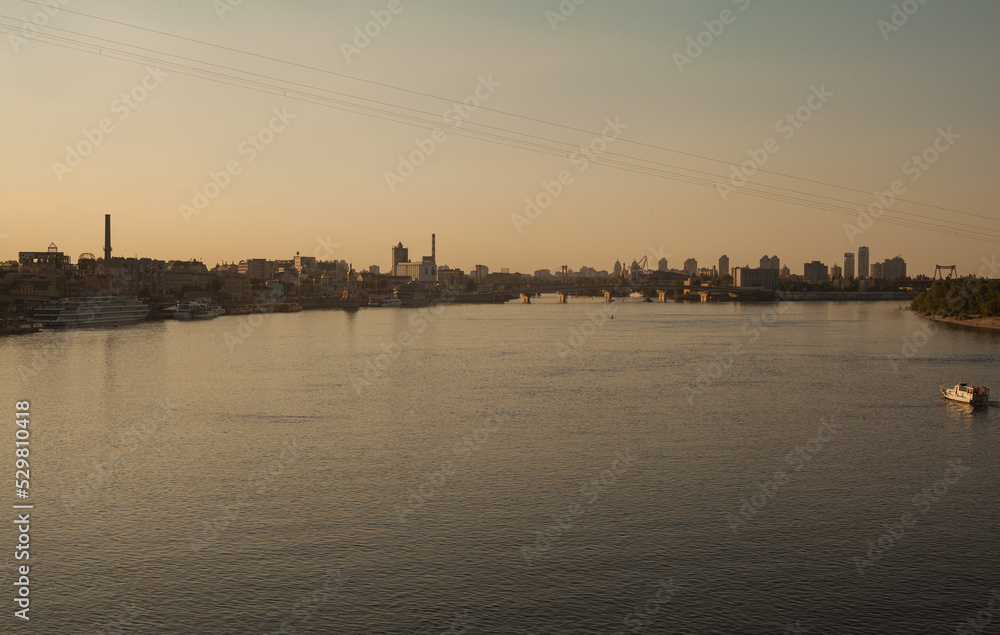 sunset over the Dnipro river in Kyiv